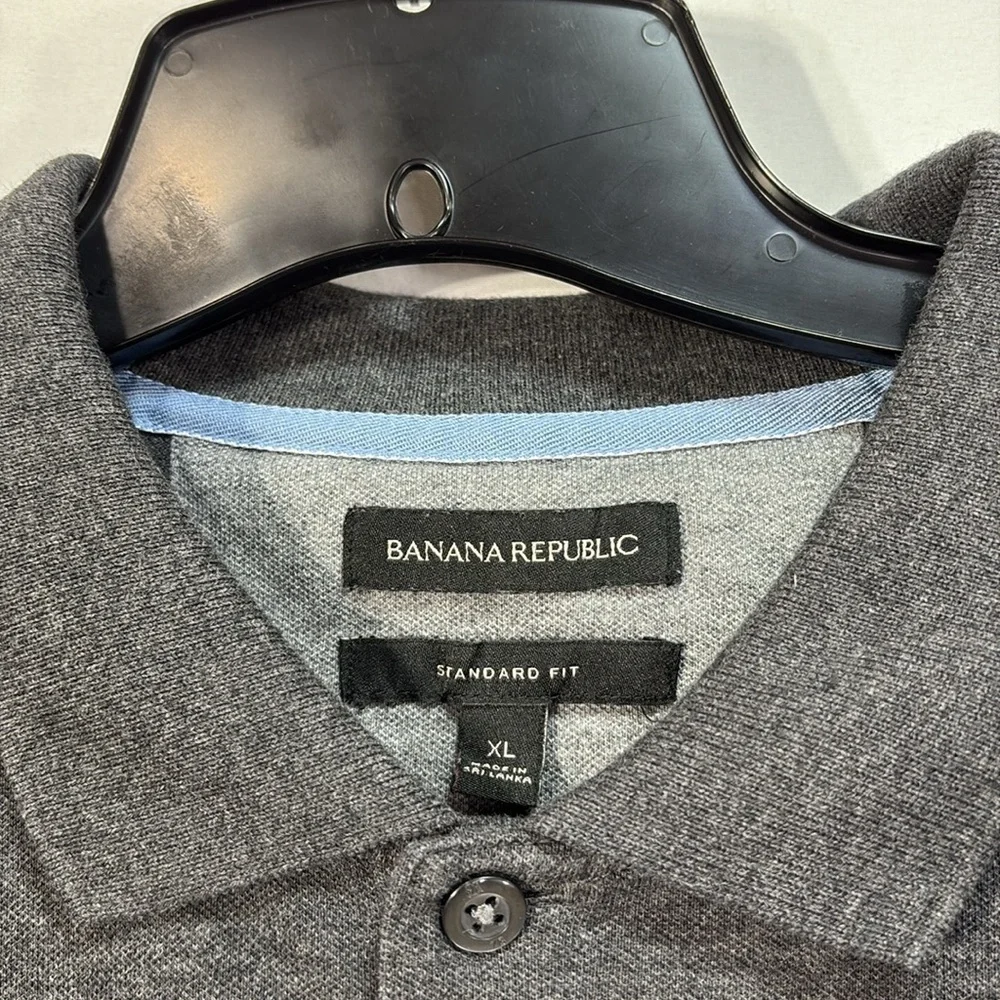 🦔 banana republic standard fit, dark gray pique knit short sleeve polo